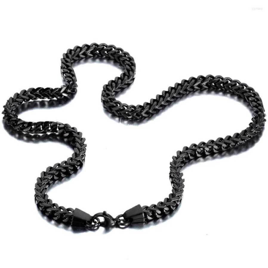 Chains 6mm Width Mens Stainless Steel Black Classic Square Cuban Curb Link Chain Men Necklace Long214o