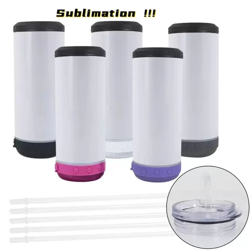 Local Warehouse 16oz 4 in 1 Sublimation Bluetooth speaker can cooler Double Wall Stainless Steel Smart Wireless Speaker Music Tumb255r