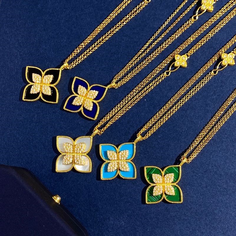 luxury brand clover designer long pendant necklaces for women 18K gold sweet 4 leaf flower double row elegant sweater necklace wit244J