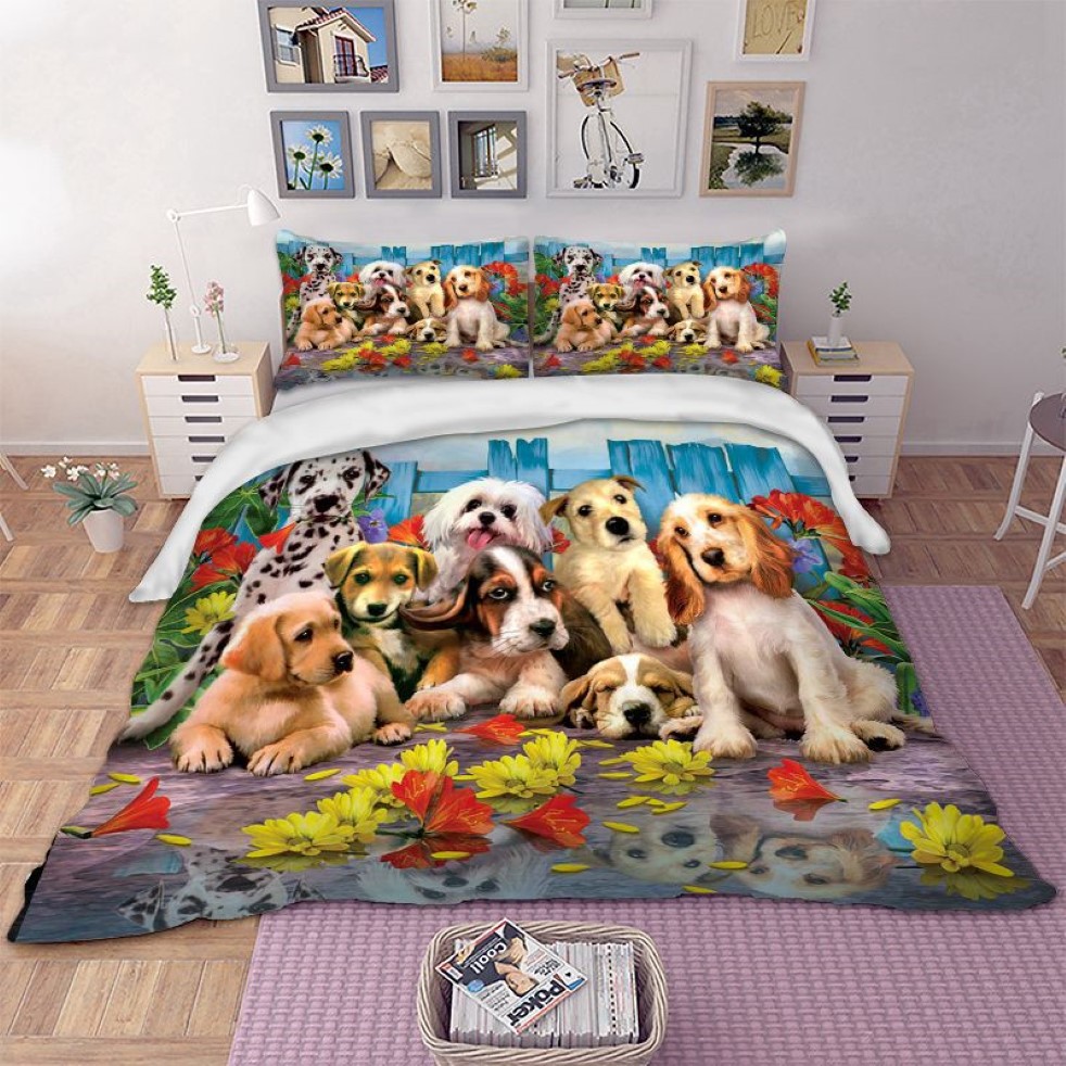 Ensemble de housse de couette imprimé chiens, ensemble de literie avec animaux, Queen, Super King Size, housse de couette, avec taies d'oreiller, pour enfants, 2281E