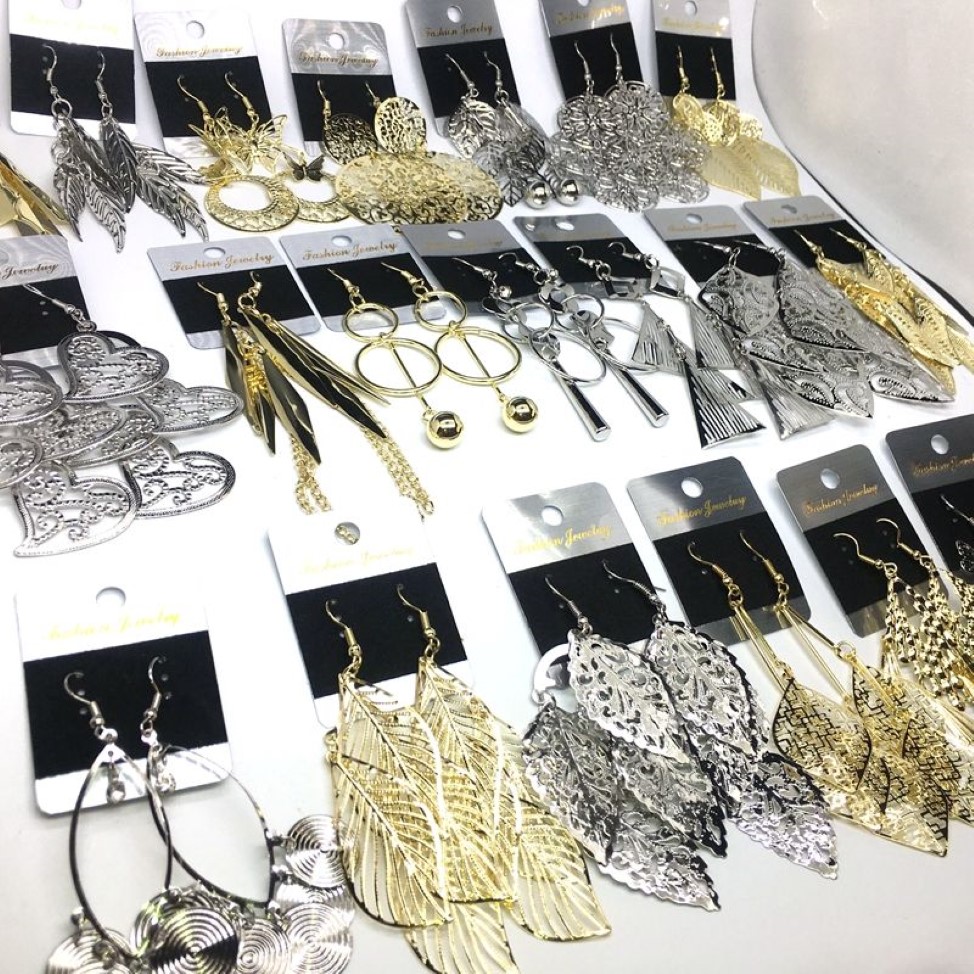 Ensemble de es de boucles d'oreilles pendantes pour femmes, en argent plaqué or, crochet, bijoux à la mode, cadeaux de fête de mariage, mélange 2262