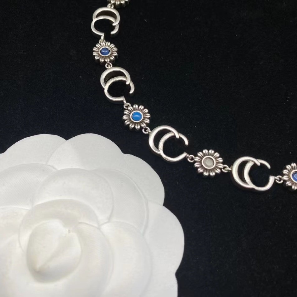 Gold and Silver Gemstone Sunflower Chain Halsband Varumärkesdesigner halsband speciellt designade för kvinnor personlig designer J2892
