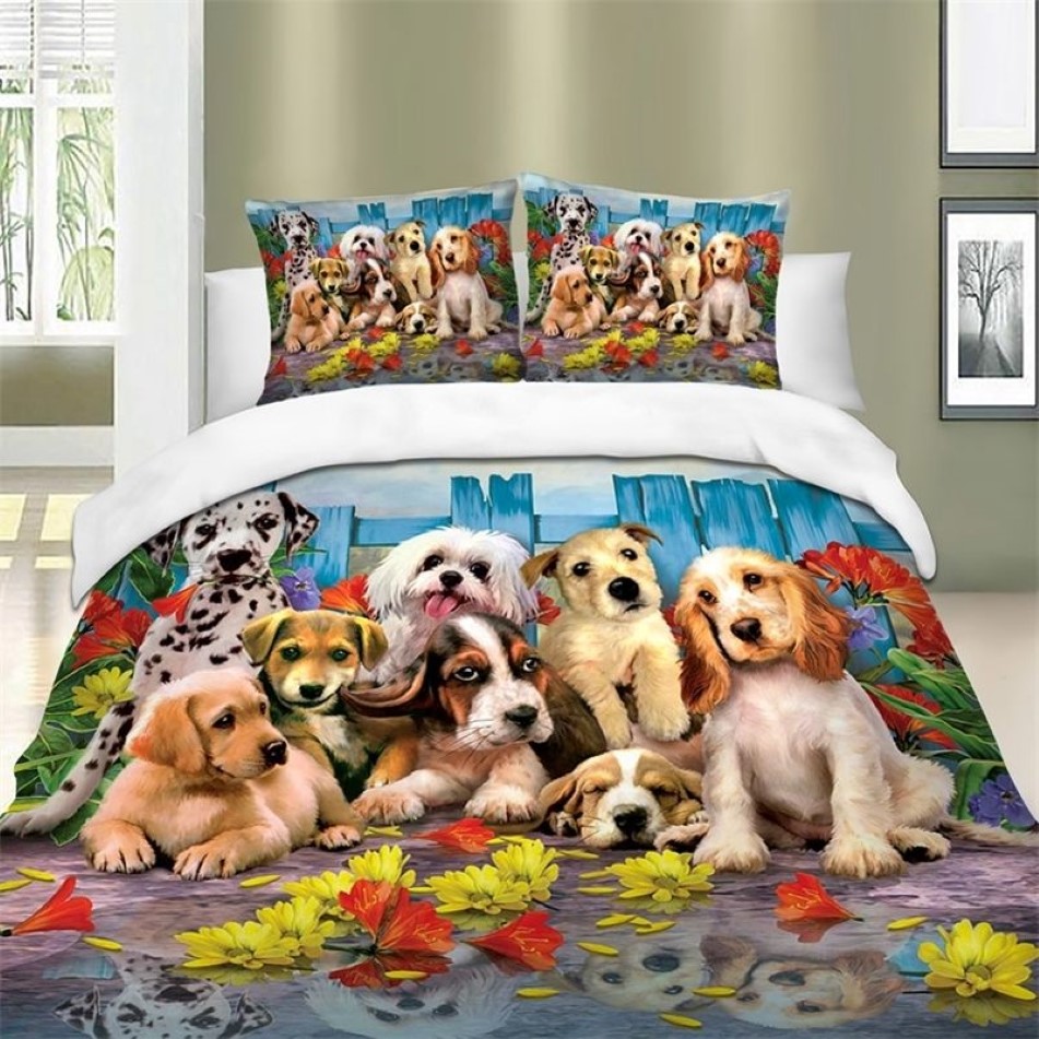 Ensemble de housse de couette imprimé chiens, ensemble de literie avec animaux, Queen, Super King Size, housse de couette, avec taies d'oreiller, pour enfants, 2281E