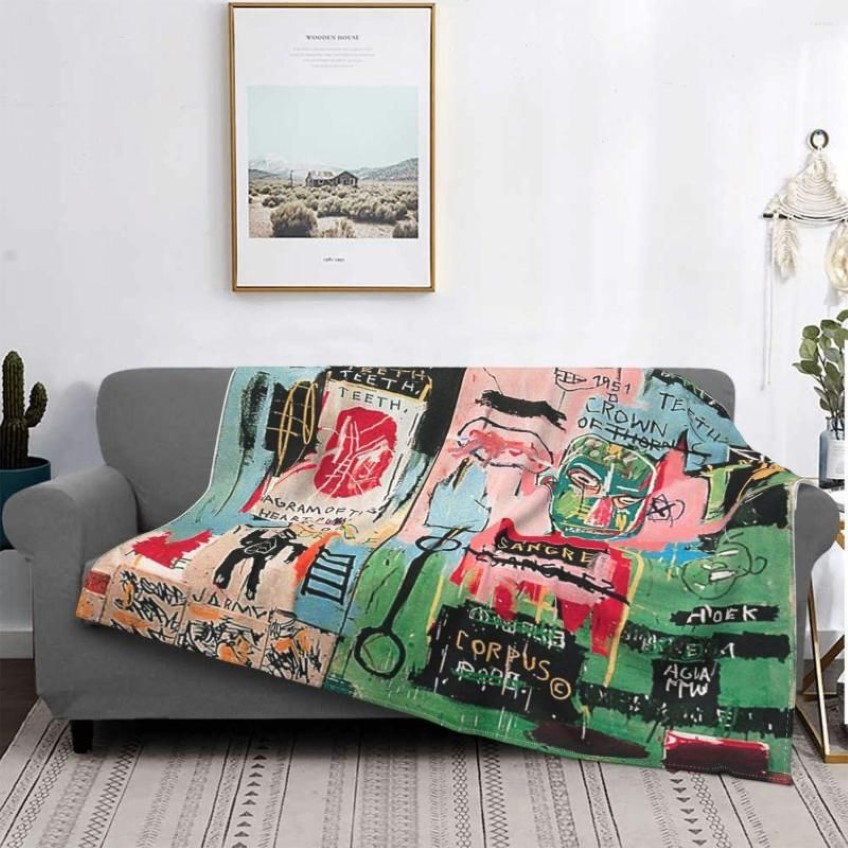 Cobertores Basquiat Famoso Graffiti Cobertor Flanela Toda Temporada Multi-função Lance Macio para Cama Sofá Quilt223c