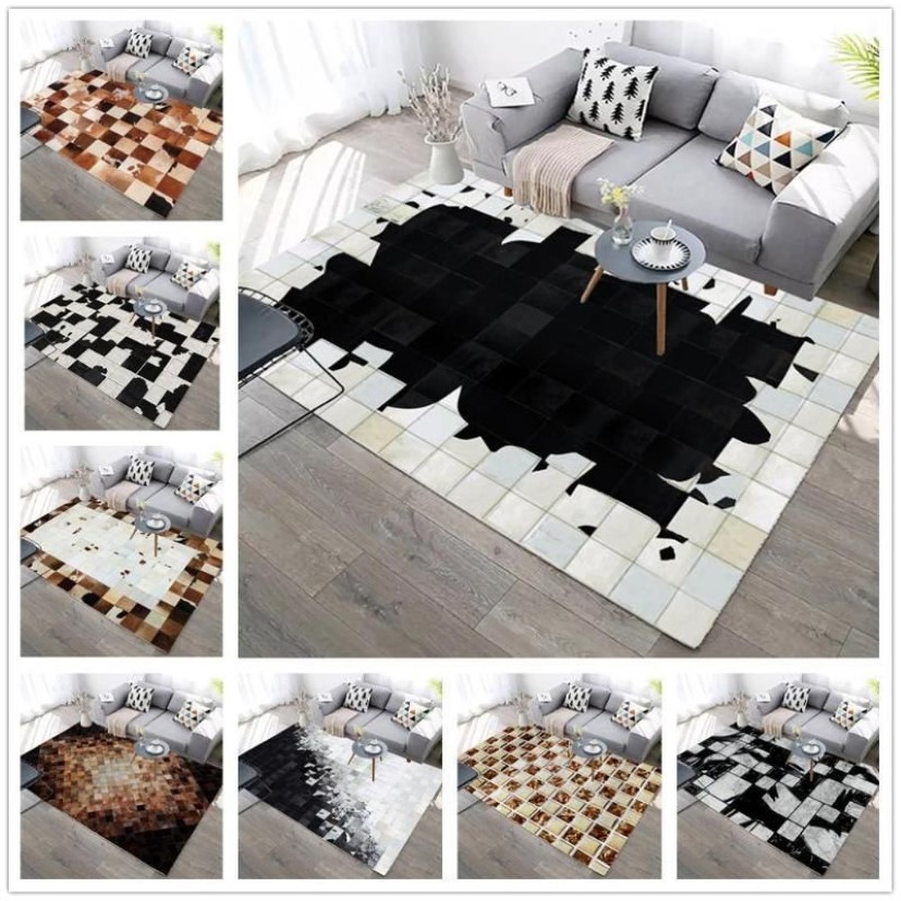 Svart vit imitation cowhide 3d tryckta mattor modern nordisk heminredning golvmatta barn sovrum lekplats mattor barn rum mats12428