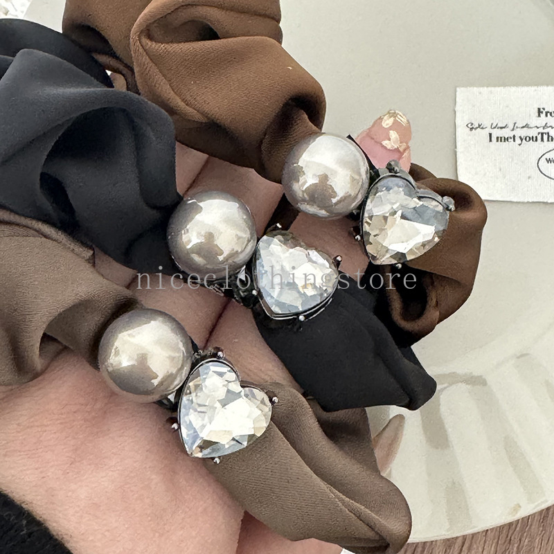 Koreanische Mode Champagner Perle Herz Strass Dickdarm Haar Ring Weibliche Temperament Elegante Brötchen Stirnband Neue Kopfschmuck