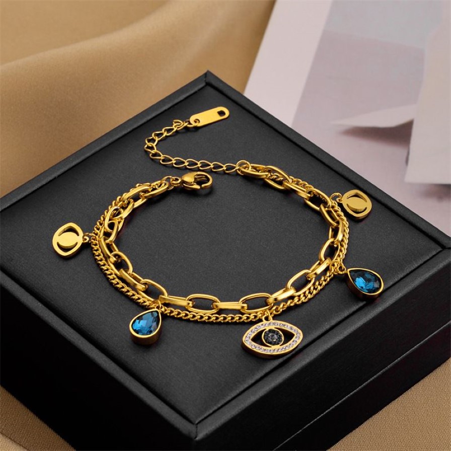 Evil Eye Charm Bracelet Gold Plated Titanium Steel Jewelry for Women Gift275l