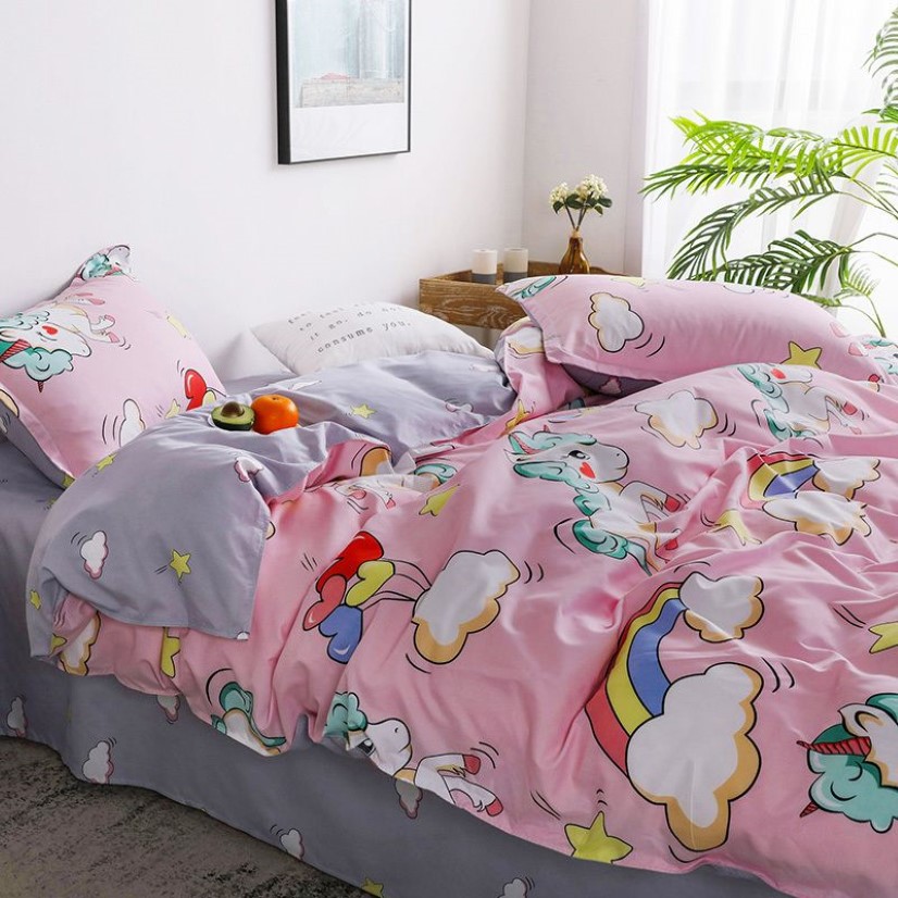 Cartoon Unicorn Children Bed Linen Set Soft Comfortable Soft Bedclothes Bed Cover Pillowcase Sheet Girls Bedding Set for Adults LJ2419