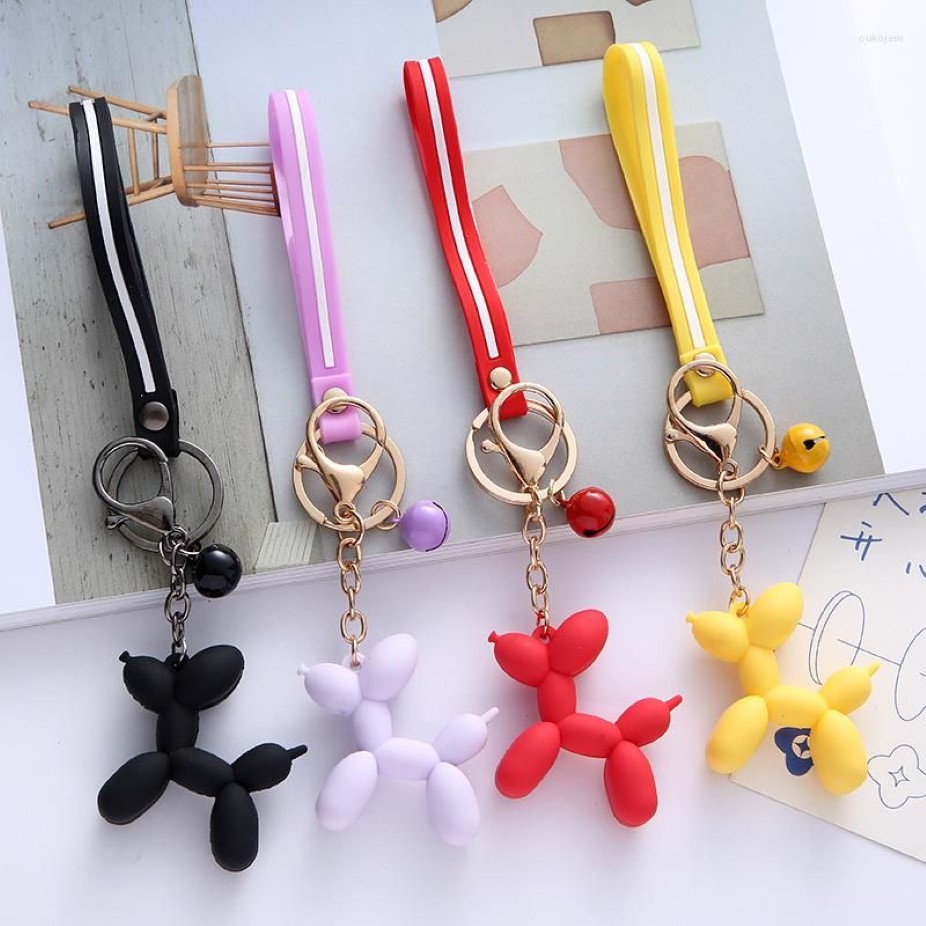 Sleutelhangers Creatieve Koreaanse Schattige Ballon Puppy Sleutelhanger Voor Vrouwen Zoete Kleurrijke Mode Tas Autosleutel Sieraden Hanger Gift Whole236r