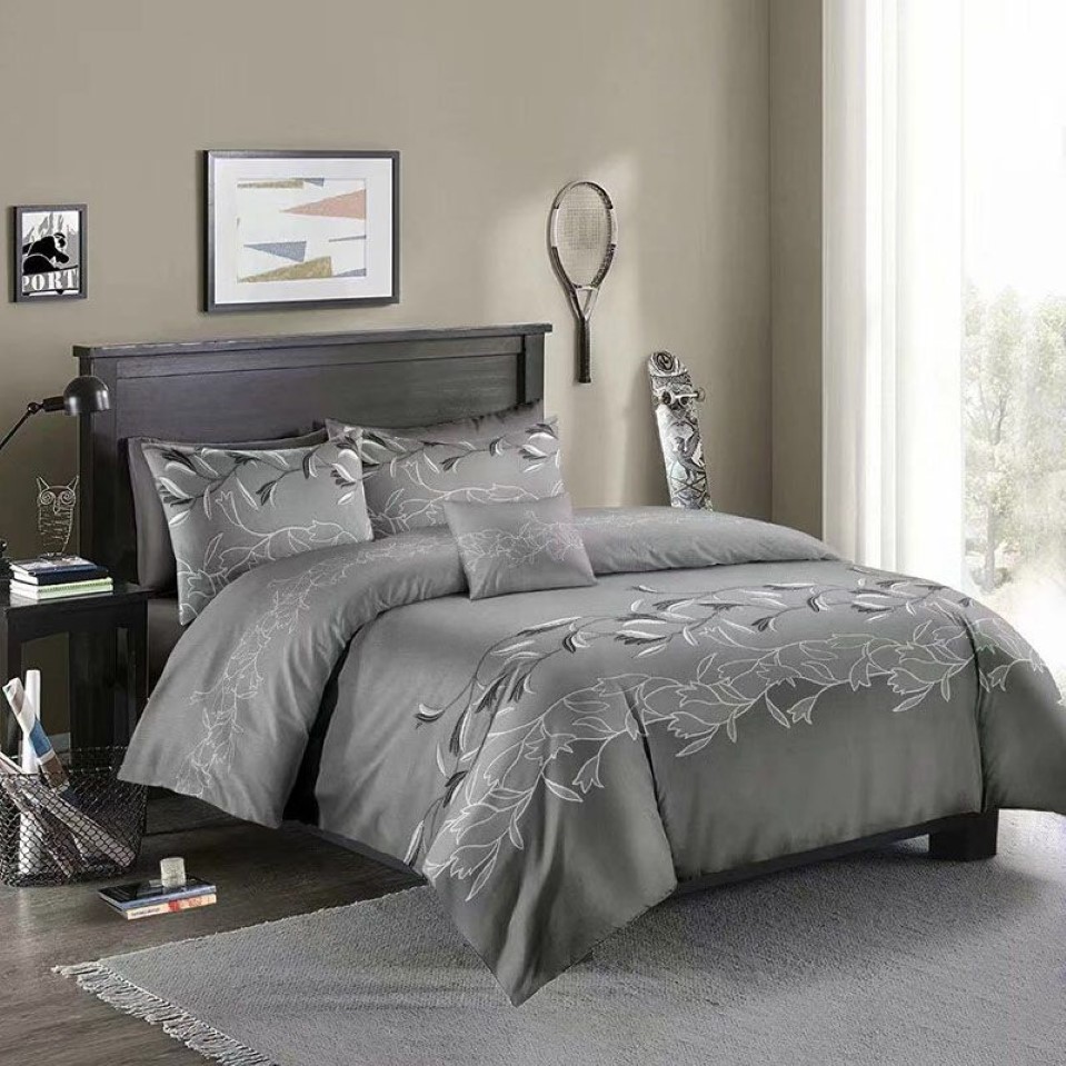 American Style Bedding Sets Duvet Cover Set Grey Leaf Bed Sets Pillowcase Single Double Queen King Quilt Cover No Filling225S