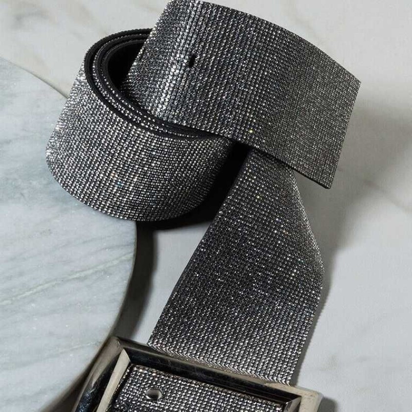 New Design Rhinestone Women's Wide Belt Fashion Shiny Diamond Crystal Waistband Female Gold Silver Waist Party Belt3046