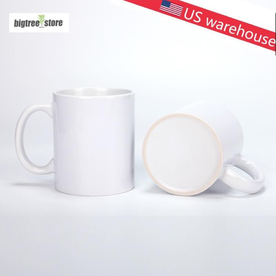 US magazijn 11oz Sublimatie Keramische Mok Handgreep Koffiemok Blank tuimelaars Persoonlijkheid DIY Individuele doos Thermische overdracht White239k