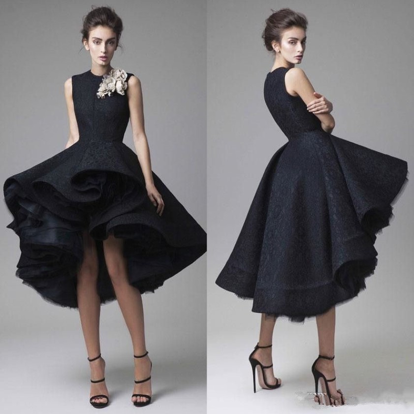 2019 neue Abendkleider von Krikor Jabotian, handgefertigt, Blumen-Juwelenausschnitt, Hallo-Lo-Abschlussballkleid, kleines Schwarzes, sexy, Vestidos Festa312y