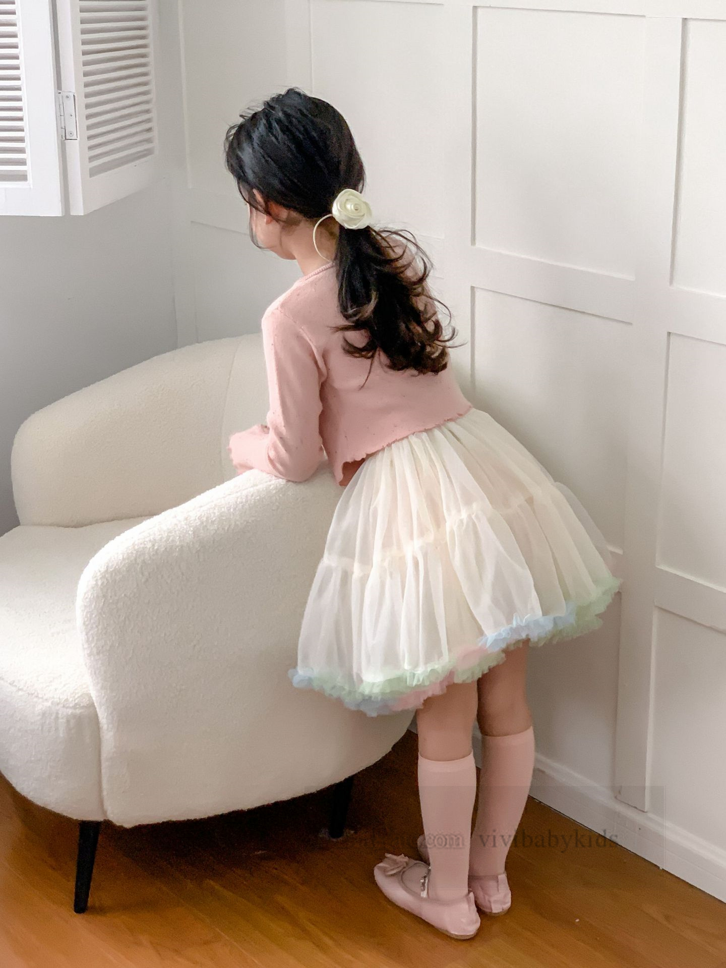 Children colorful ruffle lace tulle tutu skirts sweet girls gauze princess skirt 2024 spring kids birthday party clothes Z7069