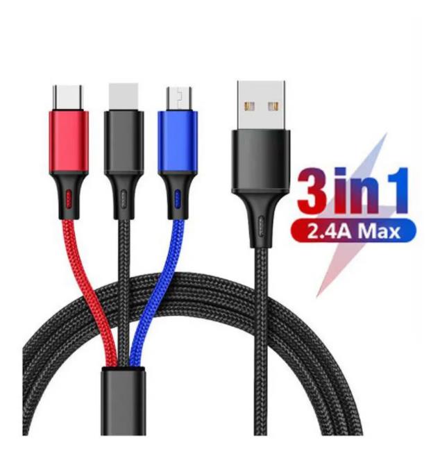 Väv 3 i 1 USB -kabeltyp C -kabel för Samsung Xiaomi laddningskabel Fit iPhone 14 13 12 x 11 Pro Max Charger Micro USB -kabel med paket