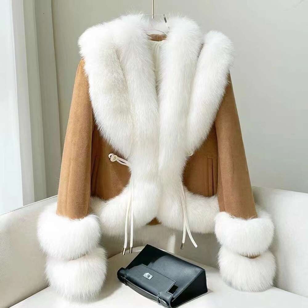 و 2023 Haining Autumn Winter New Fox Fox Fur Grass Coat Women Short Fashion Suede Integrated 8760