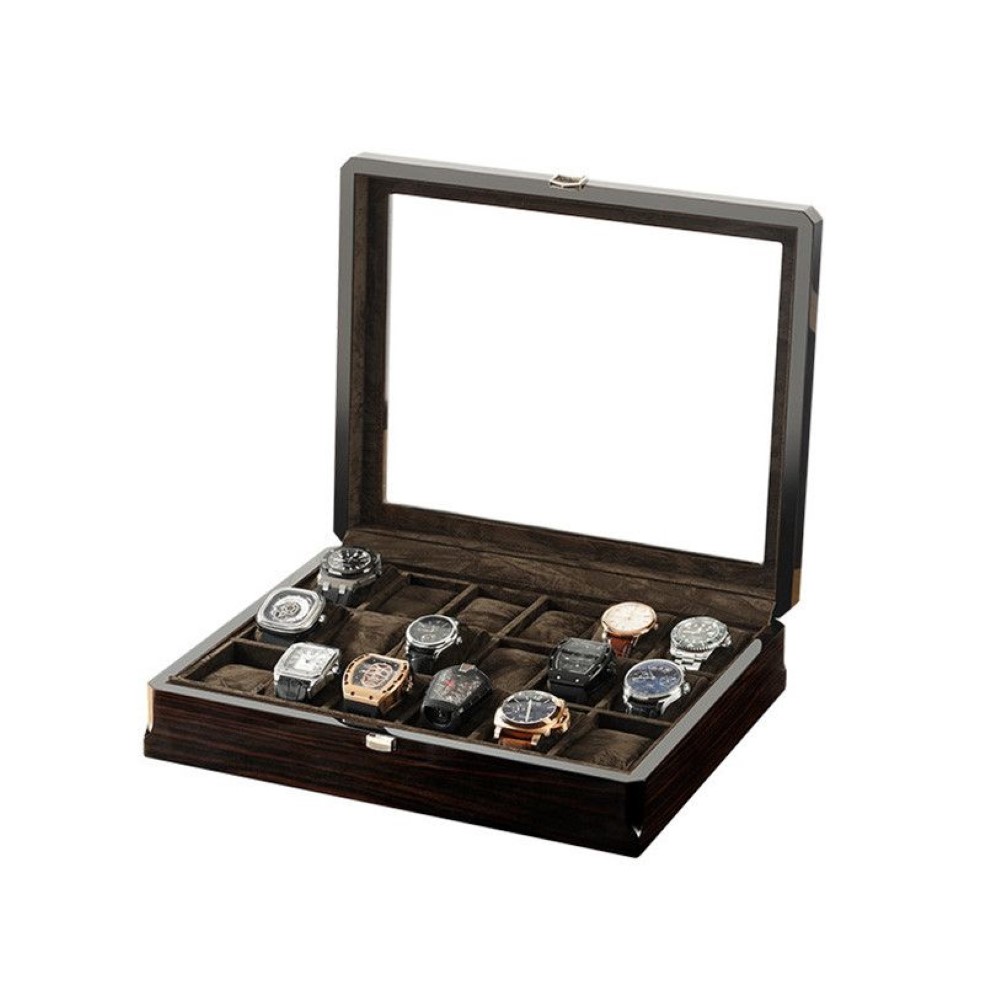 Caixas de relógio casos caixa de madeira maciça 18 slots coleção armazenamento masculino quartzo relógios mecânicos exibição casewatch304g