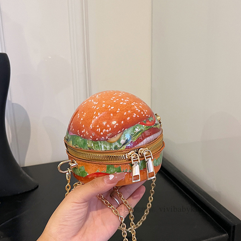 Girls hamburger design Acrylic handbags kids metals chain single shoulder bags personality children crossbody bag Z7083