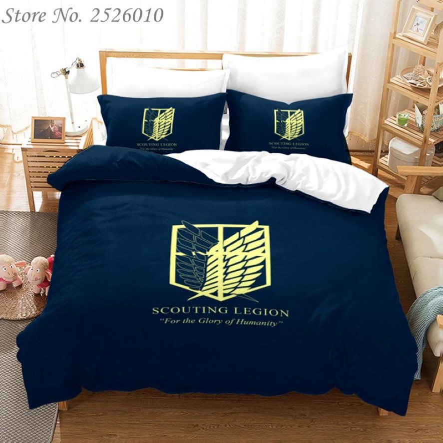 タイタン印刷された寝具セットのアニメ3D攻撃キング羽毛布団カバー枕ケース掛け布団カバー大人の子供ベッドクロスベッドリネン03 C102209C