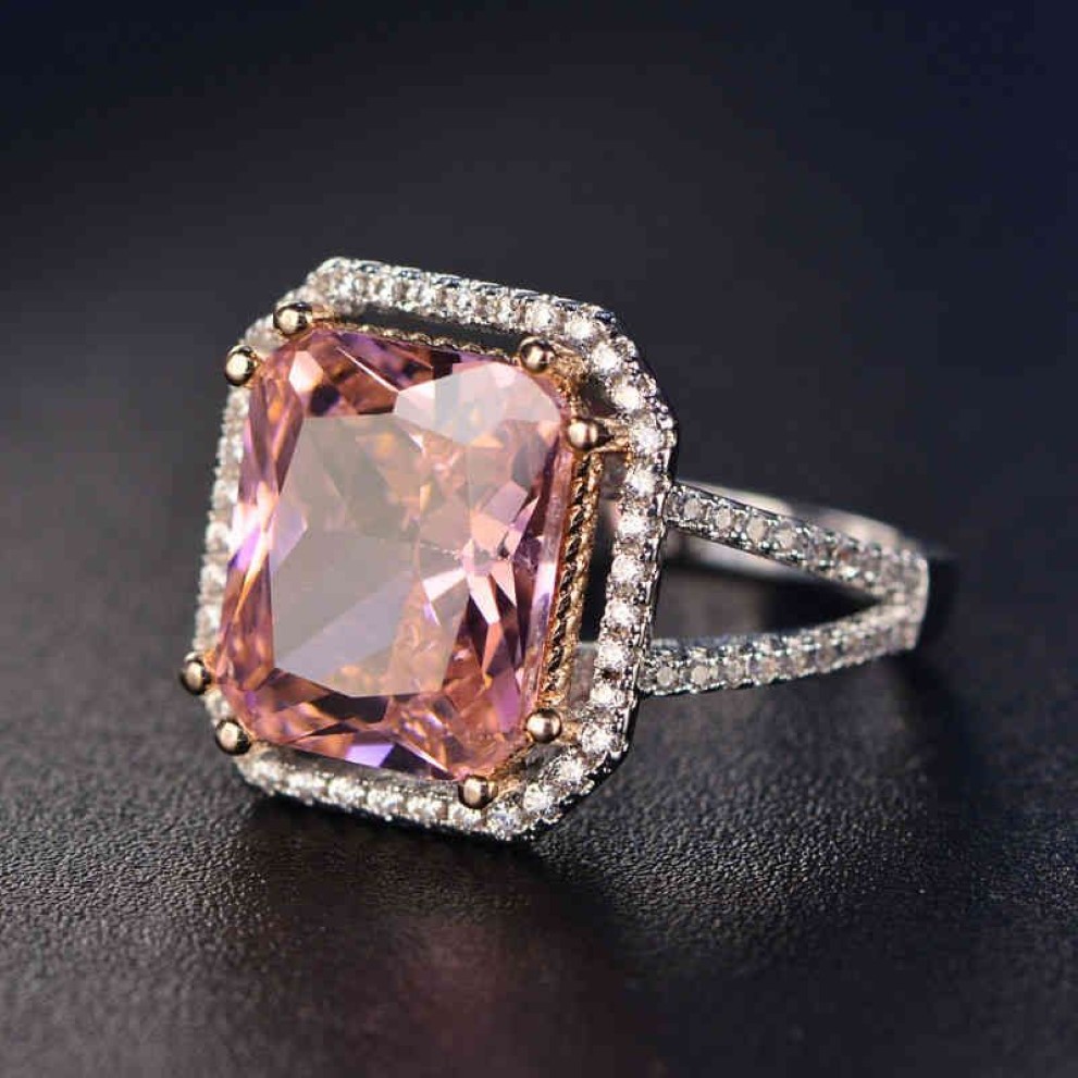 PANSYSEN 100% Solide 925 Silber Ringe Für Frauen 10x12mm Rosa Spinell Diamant Edlen Schmuck Braut Hochzeit Verlobung ring3140