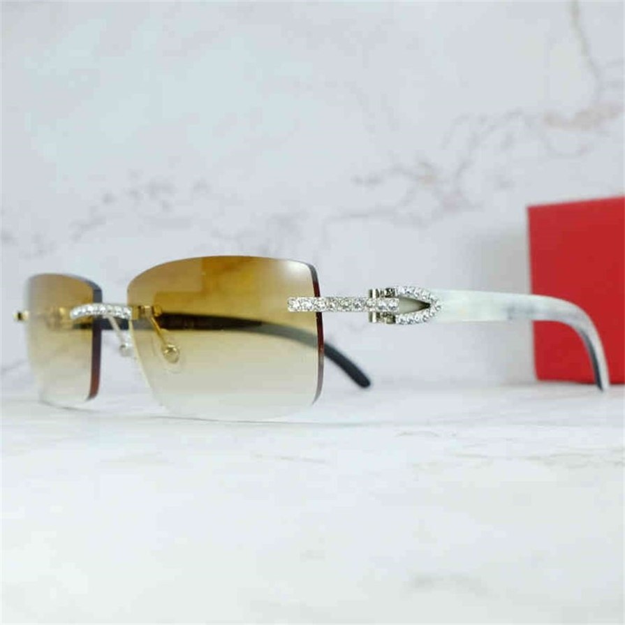 Lunettes de soleil carrées classiques en strass, en bois, corne de buffle, diamant glacé, lunettes de soleil sans monture pour hommes, French2964