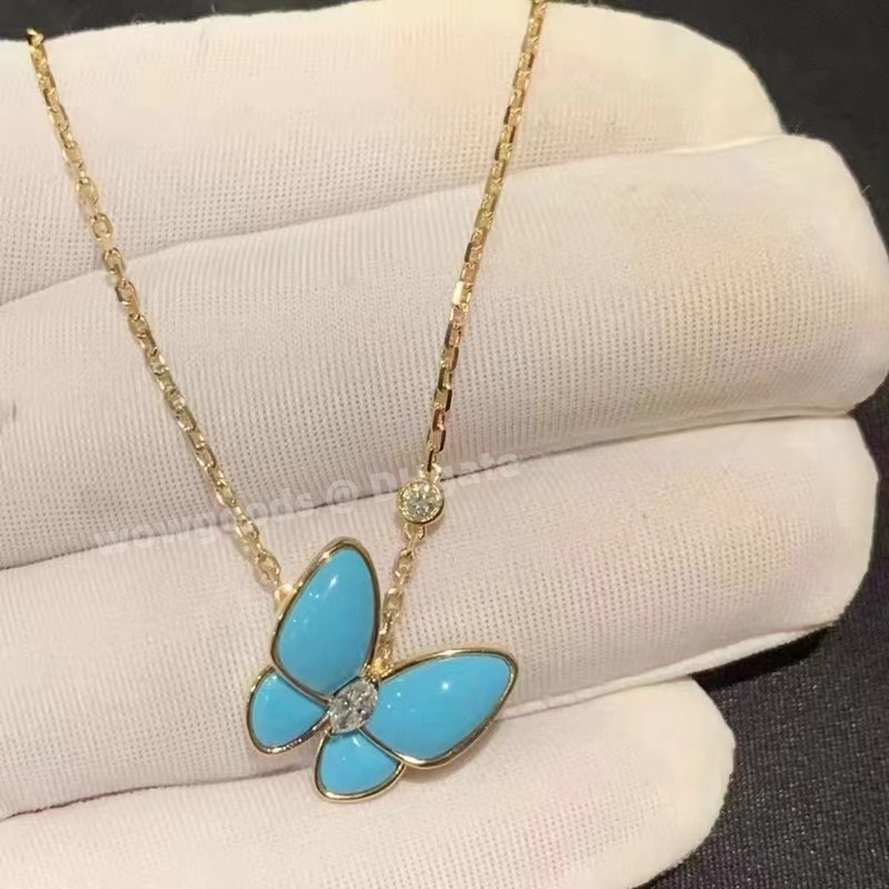 Bijoux de créateurs Collier à deux papillons pour femmes Chaîne de cou Nacre Turquoise Ensemble de diamants Pendentifs S925 Sliver Rose Plaqué Or Chaîne à maillons Cadeau pour femme avec boîte