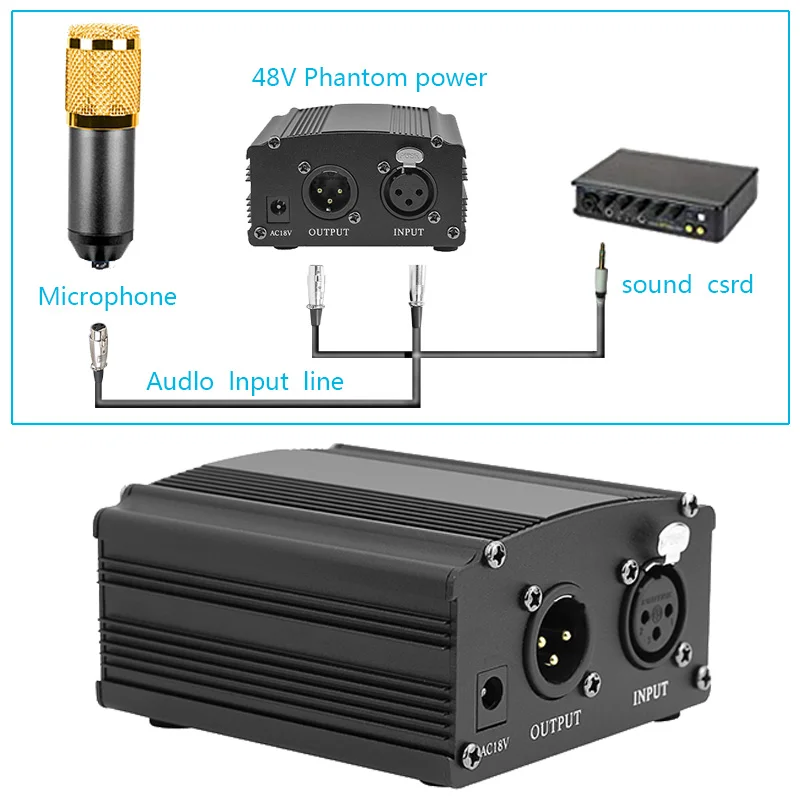 Mikrofony dla mikrofonu Mikrofonu BM 800 48V Z zasilanie z adapterem XLR Kabel audio do mikrofonu mikro -karaokego mikrookonu