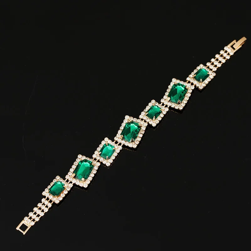 Charm Bracelets Bangle Fashion Wedding s Jewelry Luxury Womens Green Crystal Stone For Ladies Link Chain Bangles Q240321