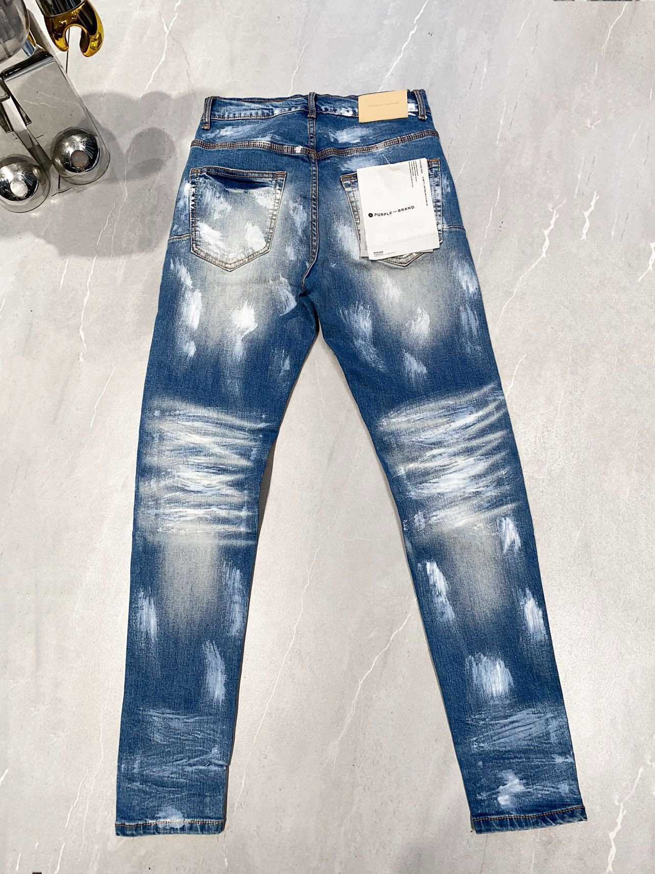 Purple Brand Jeans American High Street Colorful Blue Paint Jeans