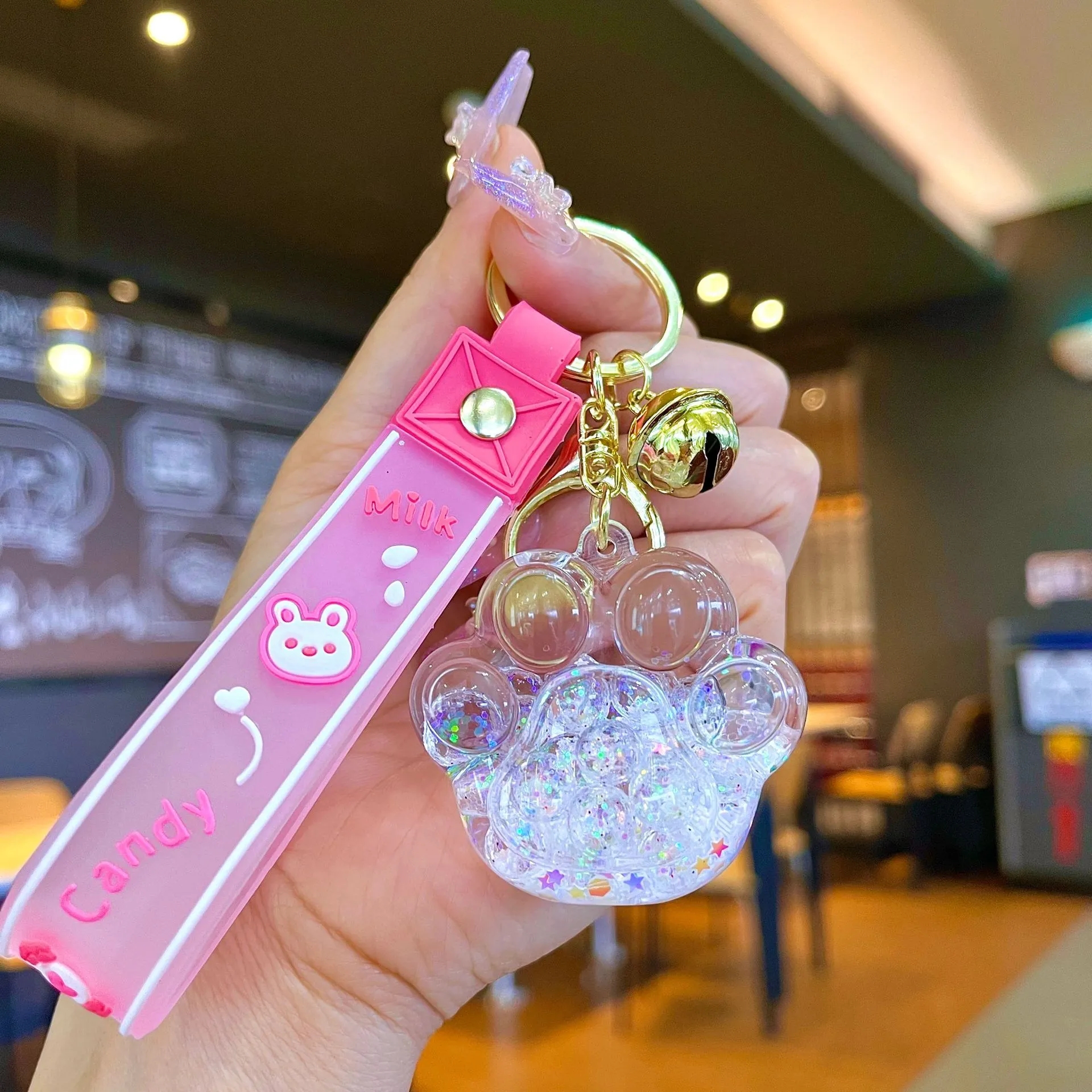 NightGlow Bubble Beads Cat Claw Keychain Creative Quicksand Bottle Keychain Women's Bag Pendant Car Keychain Små smycken Söt gåva Partihandel 2024