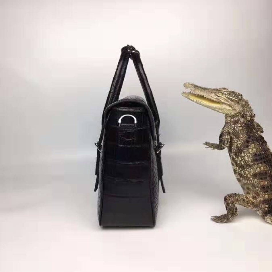 Qualité véritable véritable peau de crocodile ventre en cuir hommes mallette d'affaires sac pochette d'ordinateur avec matériel en acier inoxydable 273t