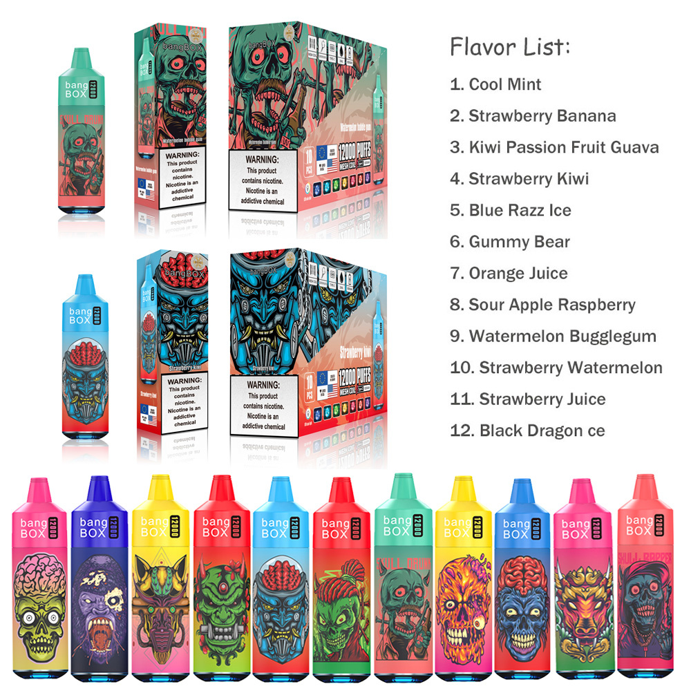 Vape desechable BangBOX 12000 Puff Vape Pods Vapes jetables 12k Cigarettes électroniques 650mah 22ml Pods préremplis Dispositif Puffs 12k E-Cigarette jetable