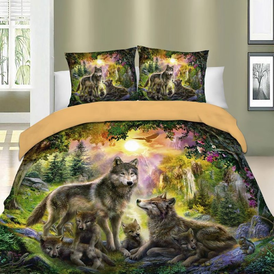 Lupo felicità famiglie stampata biancheria da letto set coperta piumone trapunta piena regina king cover del letto cover del lupo grigio set di biancheria da letto lupo 3 pezzi y2001350u