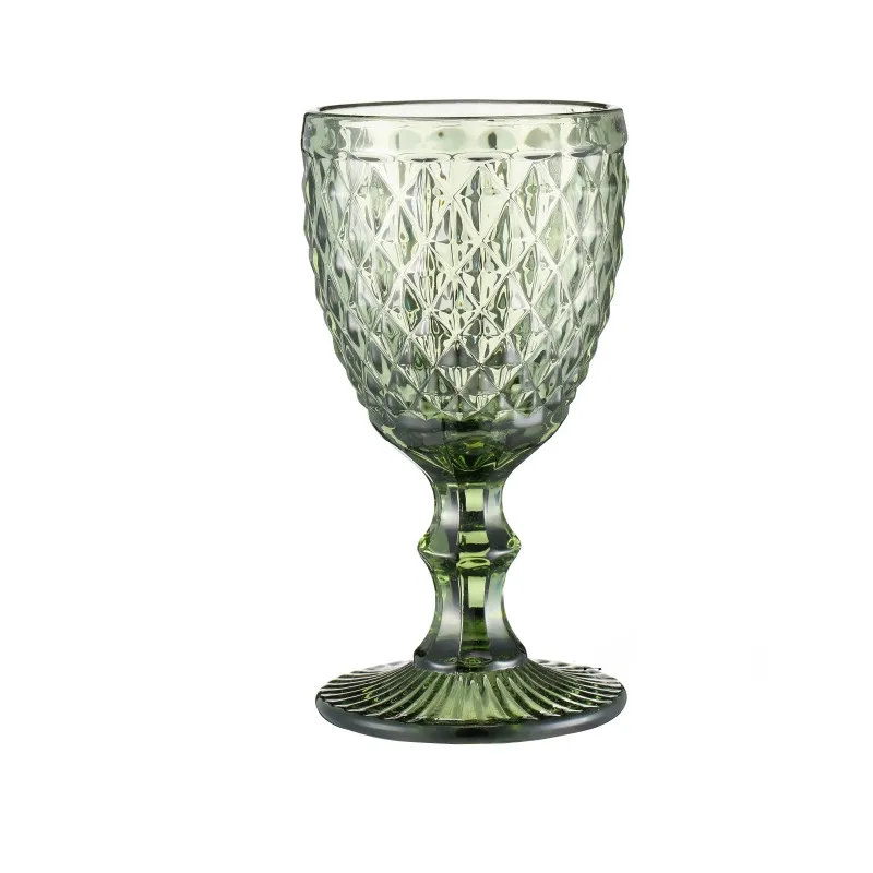 240ml Wine Glasses Colored Glass Goblet with Stem Vintage Pattern Embossed Romantic Drinkware for Party Wedding