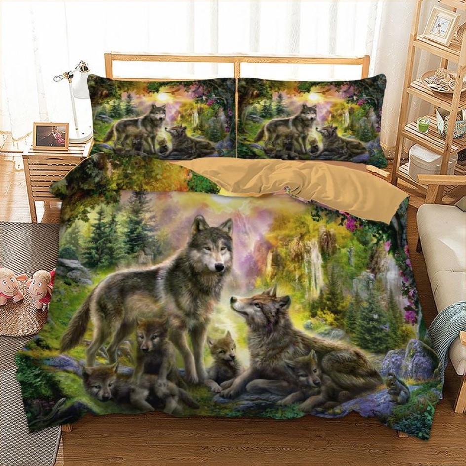 Lupo felicità famiglie stampata biancheria da letto set coperta piumone trapunta piena regina king cover del letto cover del lupo grigio set di biancheria da letto lupo 3 pezzi y2001350u