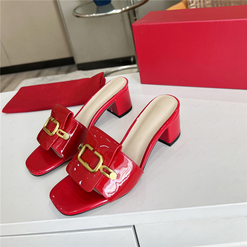 2024 Newest HIGH Quality Slippers Sandals chunky heel women brand Designer Genuine Leather Fashion metal buckle Sandals party shoes dress shoes big size