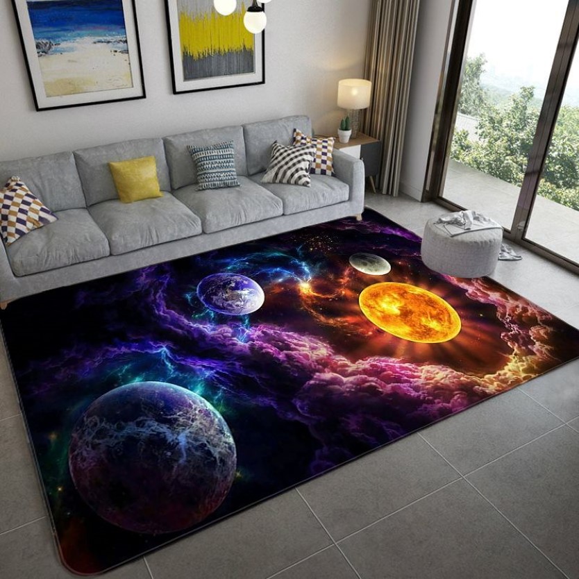 Espace univers planète 3D tapis de sol salon grande taille flanelle doux chambre tapis pour enfants garçons tapis de toilette paillasson 2012121733