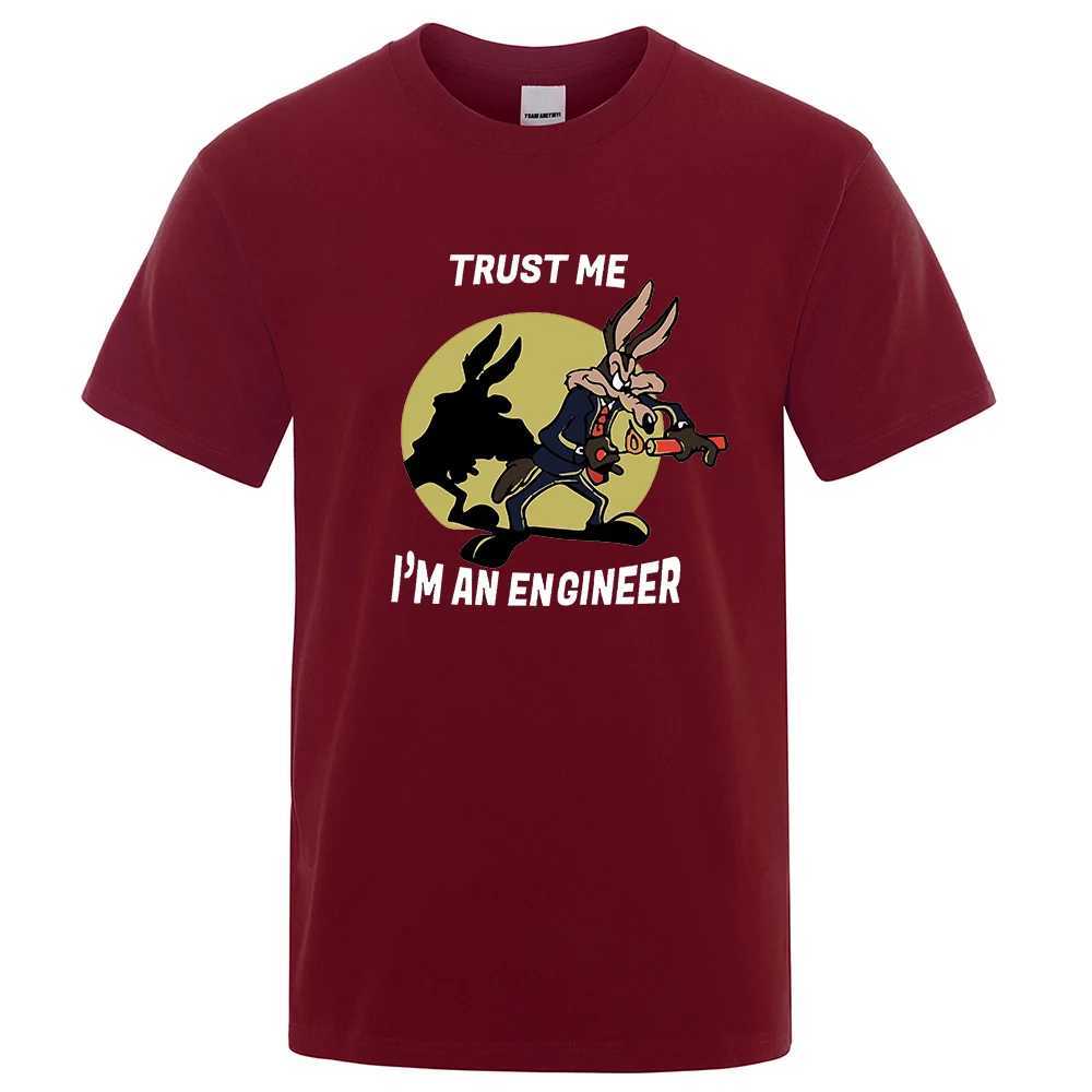 Homens camisetas Confie em mim im um engenheiro camiseta para homens puro algodão vintage t-shirt em torno do pescoço engenharia tees homem clássico roupas de grandes dimensões