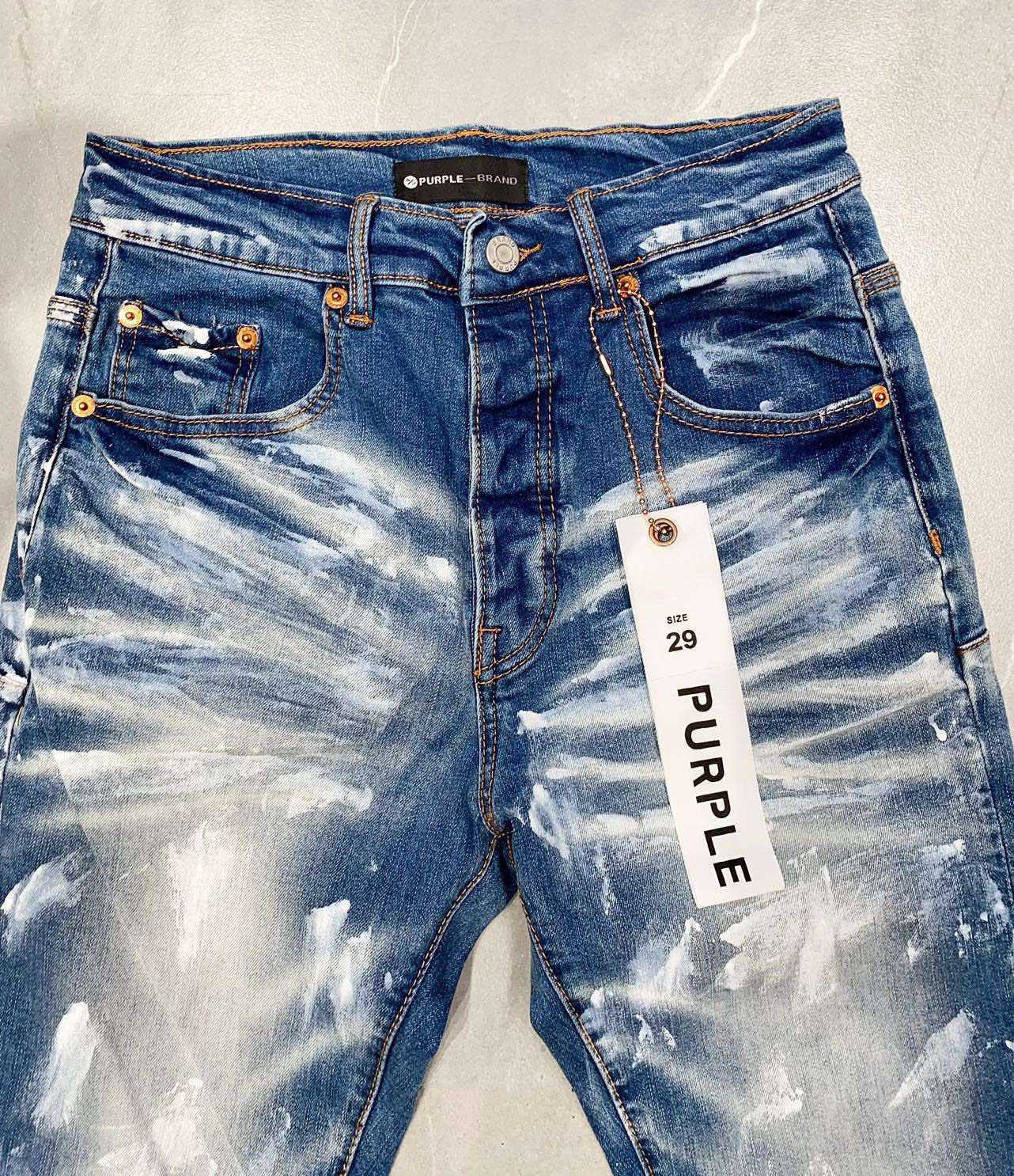 Purple Brand Jeans American High Street Colorful Blue Paint Jeans