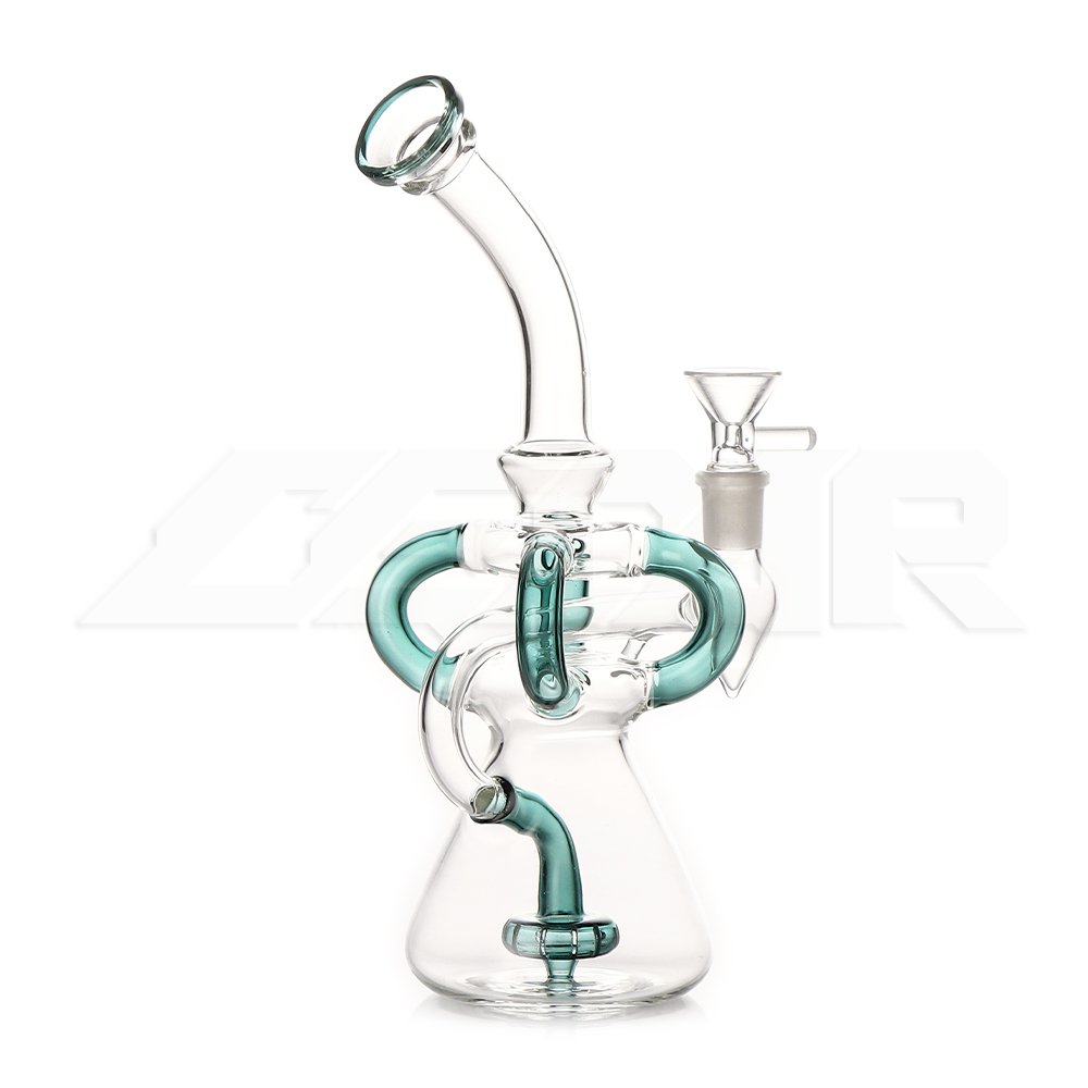 Bongs de vidrio Cachimbas Bong Reciclador de 9,4 pulgadas Bong Dab Rig Tubería de agua de vidrio Plataforma petrolera Bubbler con tazón de 14 mm