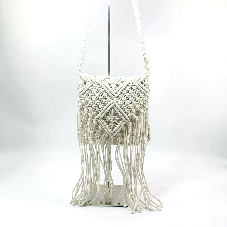 Waist Bags Handmade Cotton Rope Tassel Braided Bag 2024 Summer Straw One Shoulder Oblique Span Bohemian Style Beach Lift Handbag