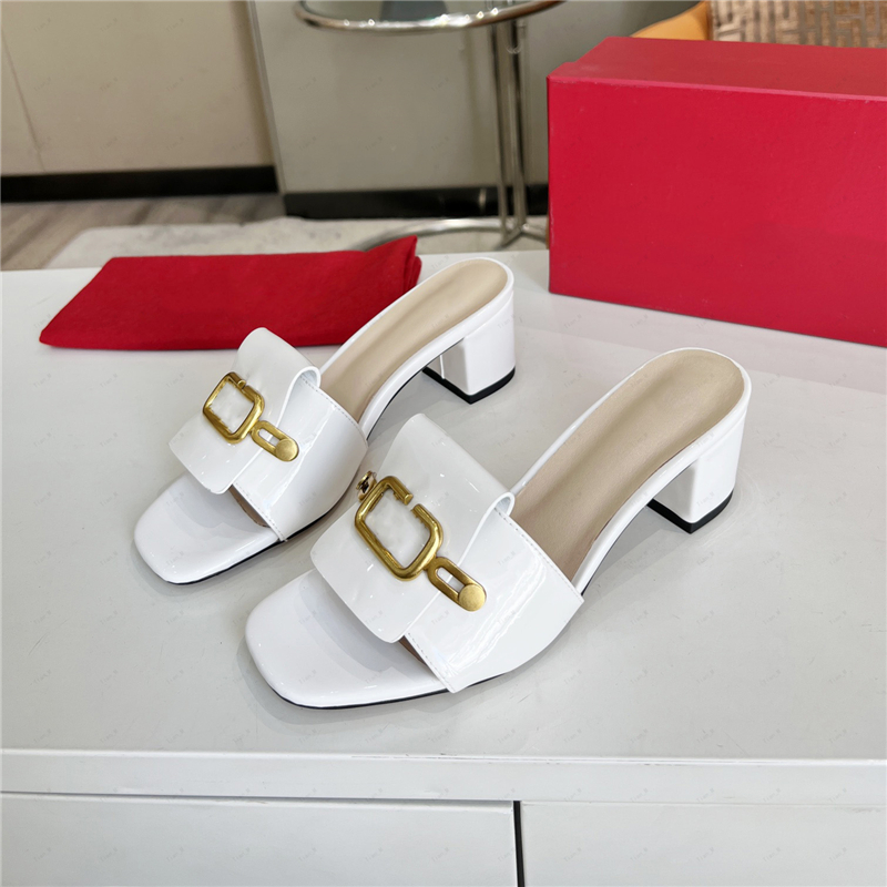 2024 Newest HIGH Quality Slippers Sandals chunky heel women brand Designer Genuine Leather Fashion metal buckle Sandals party shoes dress shoes big size