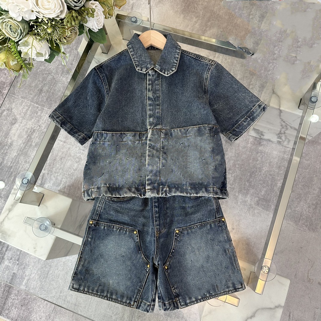 Mode Kinder Denim Kleidung Sets Jungen Brief Prägung Cowboy Hemden Outwear Kinder Casual Shorts 2 Stück 2024 Sommer Kinder Designer Outfits S1181