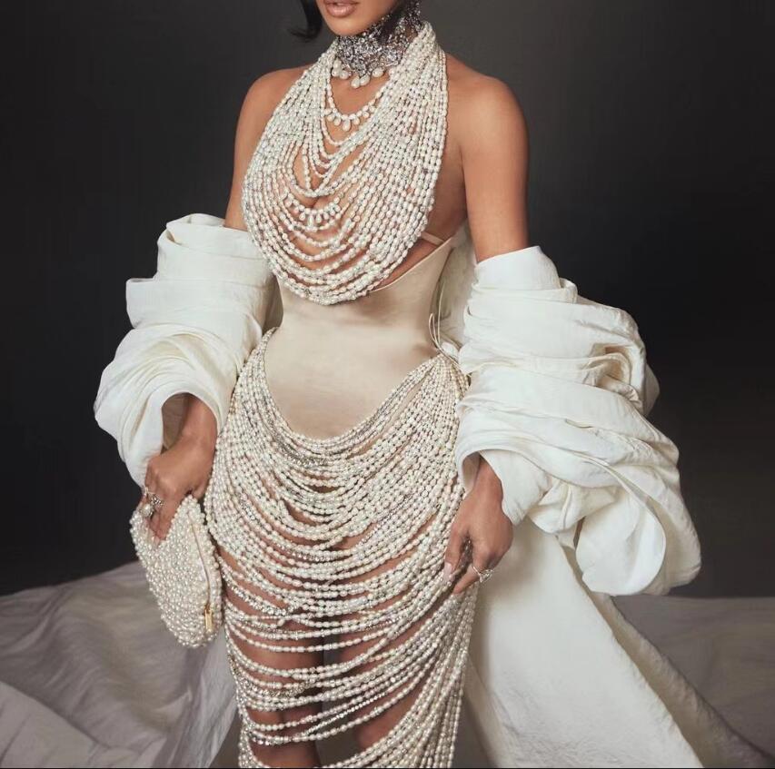 Kylie Jenner Celebrity -jurk Kim Kardashian Pearls Celebrity Dess Women Doekje Off schouder zeemeermin Vrouwen kleedt Kylie Jenner Kendal Jenner Avond Jurk