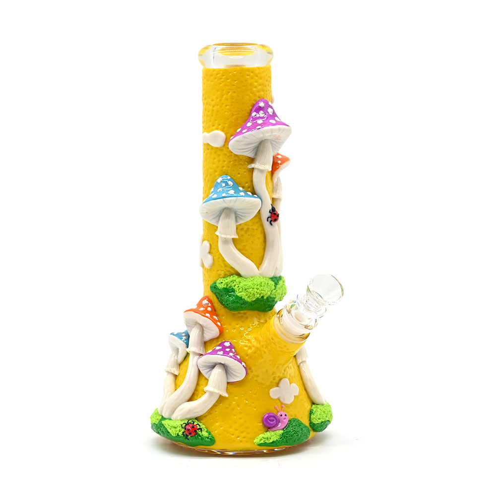 10in,Glass Bong With Cute Mushrooms,Mushroom Bong,Borosilicate Glass Water Pipe,Glass Hookah,Hand Painted,Polymer Clay Cute Cartoon Mushroom Glass Smoking Item