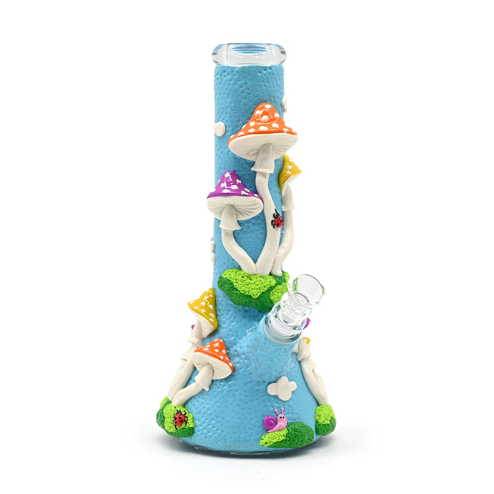 10in,Glass Bong With Cute Mushrooms,Mushroom Bong,Borosilicate Glass Water Pipe,Glass Hookah,Hand Painted,Polymer Clay Cute Cartoon Mushroom Glass Smoking Item