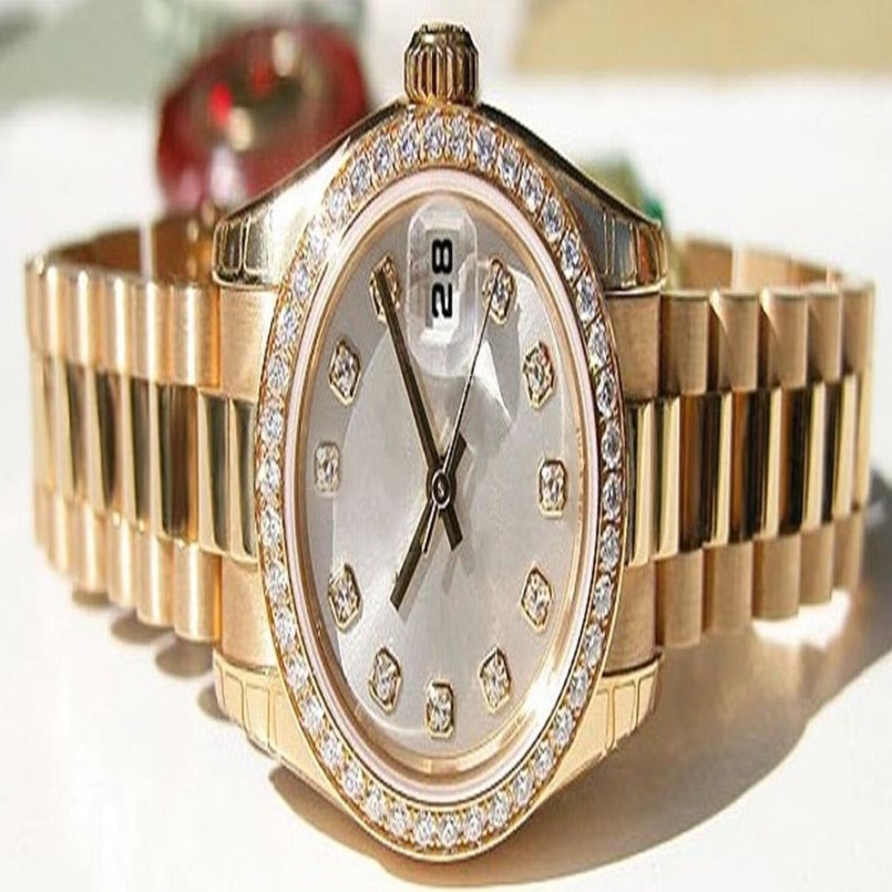 Orologi di fabbrica Movimento automatico 31MM DA DONNA ORO GIALLO 18K ARGENTO DIAMANTE 179138 con scatola originale Orologio subacqueo3372