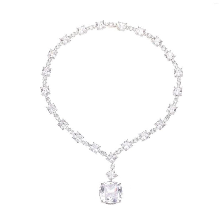 Pendentif Colliers Luxe Carré Jaune Diamant Collier Haute Qualité Zircons Cubiques Chaînes Plaqué Or Blanc Mariage Femme 2953