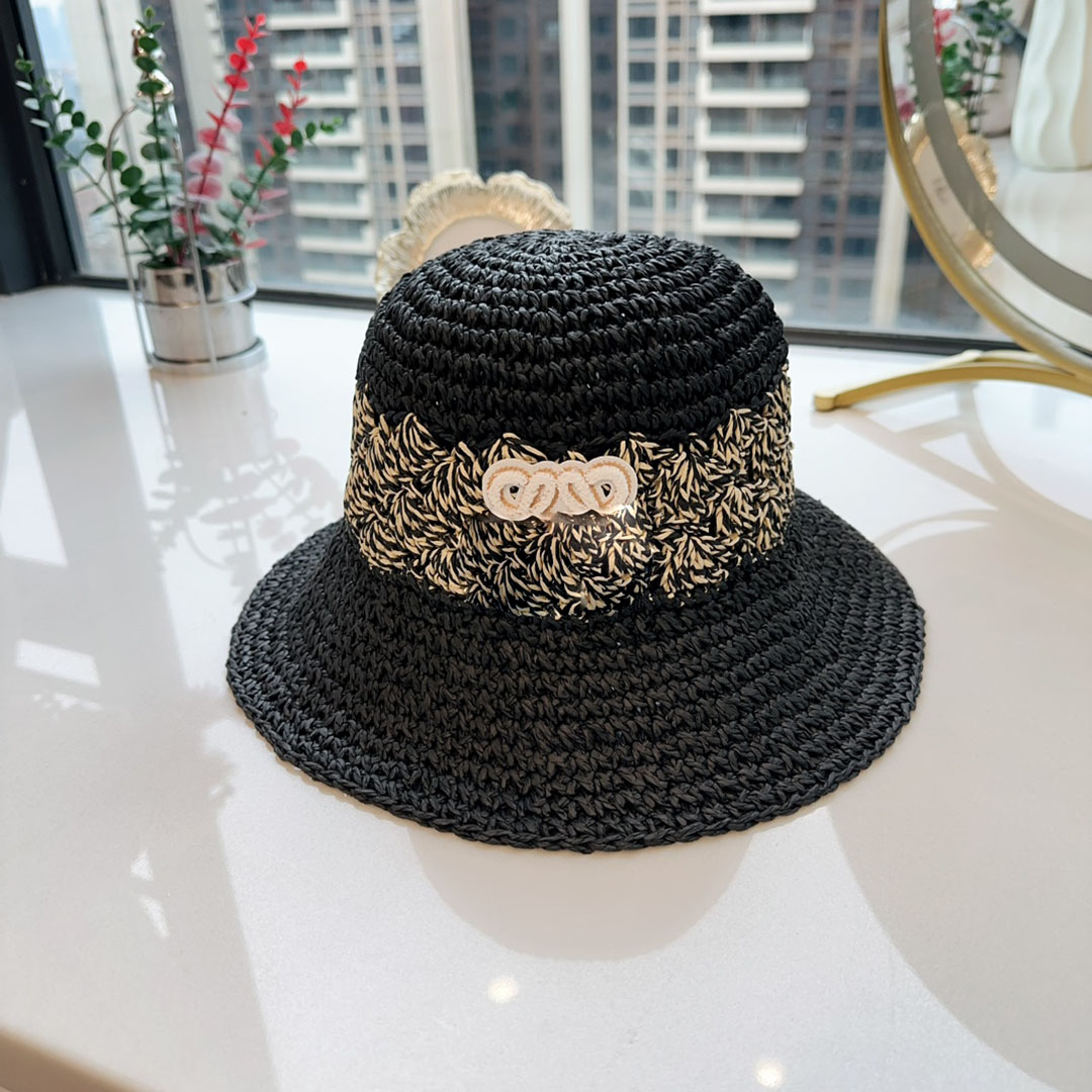 Minimalist designer bucket hat fashionable woven straw hat breathable outdoor travel hats letter embroidered beach hat