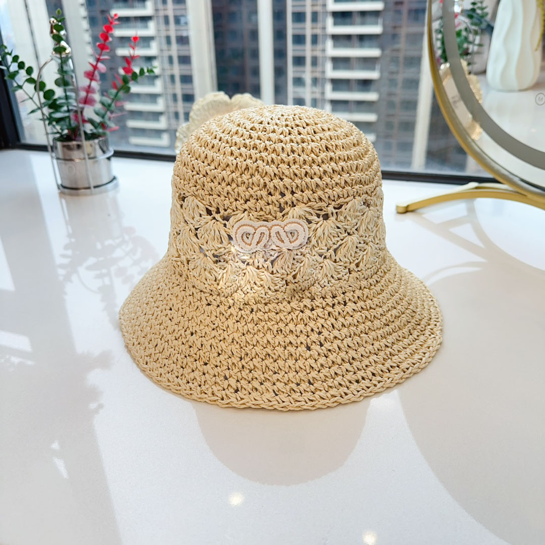 Minimalist designer bucket hat fashionable woven straw hat breathable outdoor travel hats letter embroidered beach hat